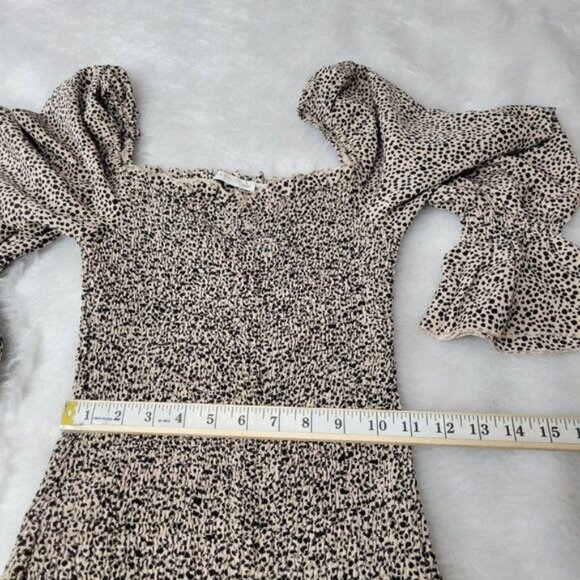 O. Vianca Animal Print Ruffled Smocked Cinched Side Long Sleeve Mini Dress Small - Picture 8 of 12